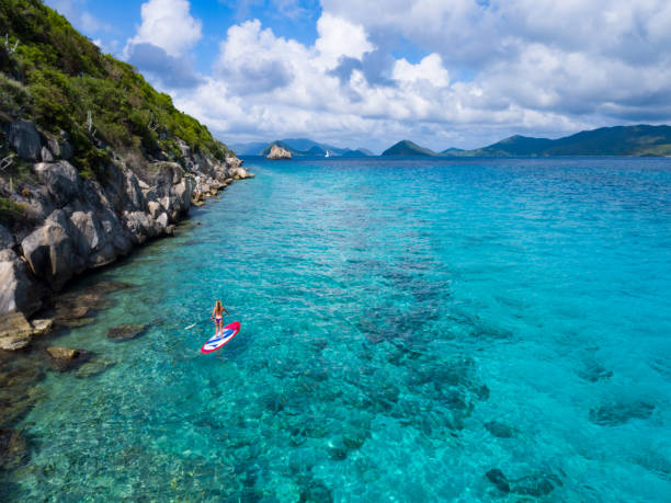 istock Aerial view of woman on paddleboard 902221020