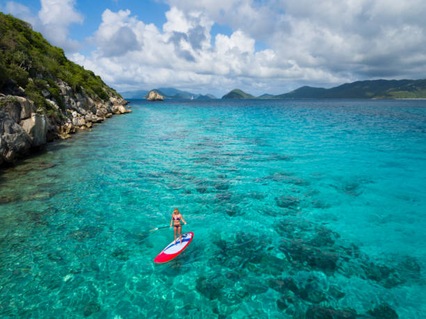 istock Aerial view of woman on paddleboard 902221028