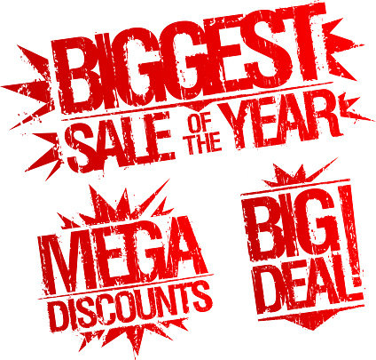 Biggest sale of the year stamp, mega discounts stamp, big deal stamp. Sale vector stamps set.
