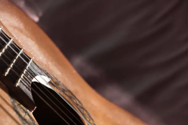 Classical Guitar Covered with Dust Close-up with Copy Space