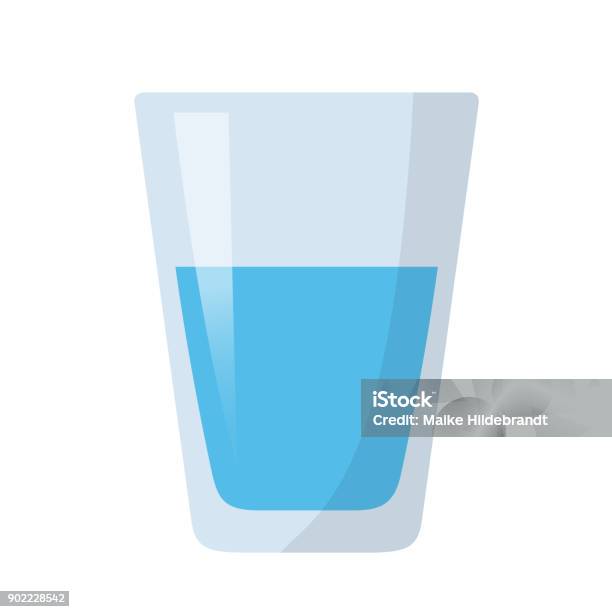 Glass Of Water Flat Design Stock Illustration - Download Image Now - Water, Drinking Glass, Glass - Material