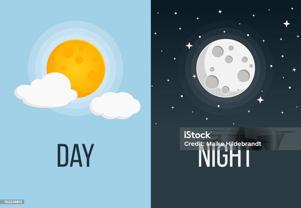 night and day Flat Design night and day - sun and moon Icon Moon stock vector