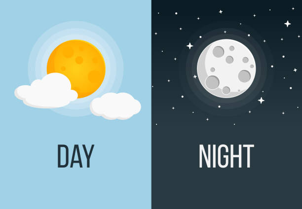 night and day Flat Design night and day - sun and moon Icon moon surface stock illustrations