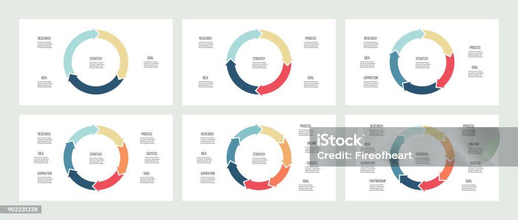 Business infographics. Pie charts with 3, 4, 5, 6, 7, 8 sections. Vector templates. Circle stock vector