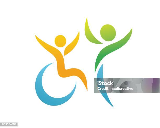 Modern Passionate Disability People Support Symbol Illustration - Immagini vettoriali stock e altre immagini di Diversamente abile