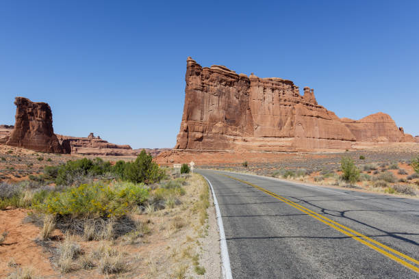 istock Red Rock Formations Along the Road through Arches National Park, Utah. 902251314