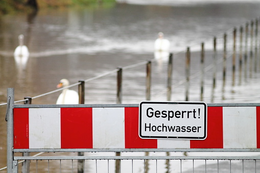 High water warning street barrier in germany.