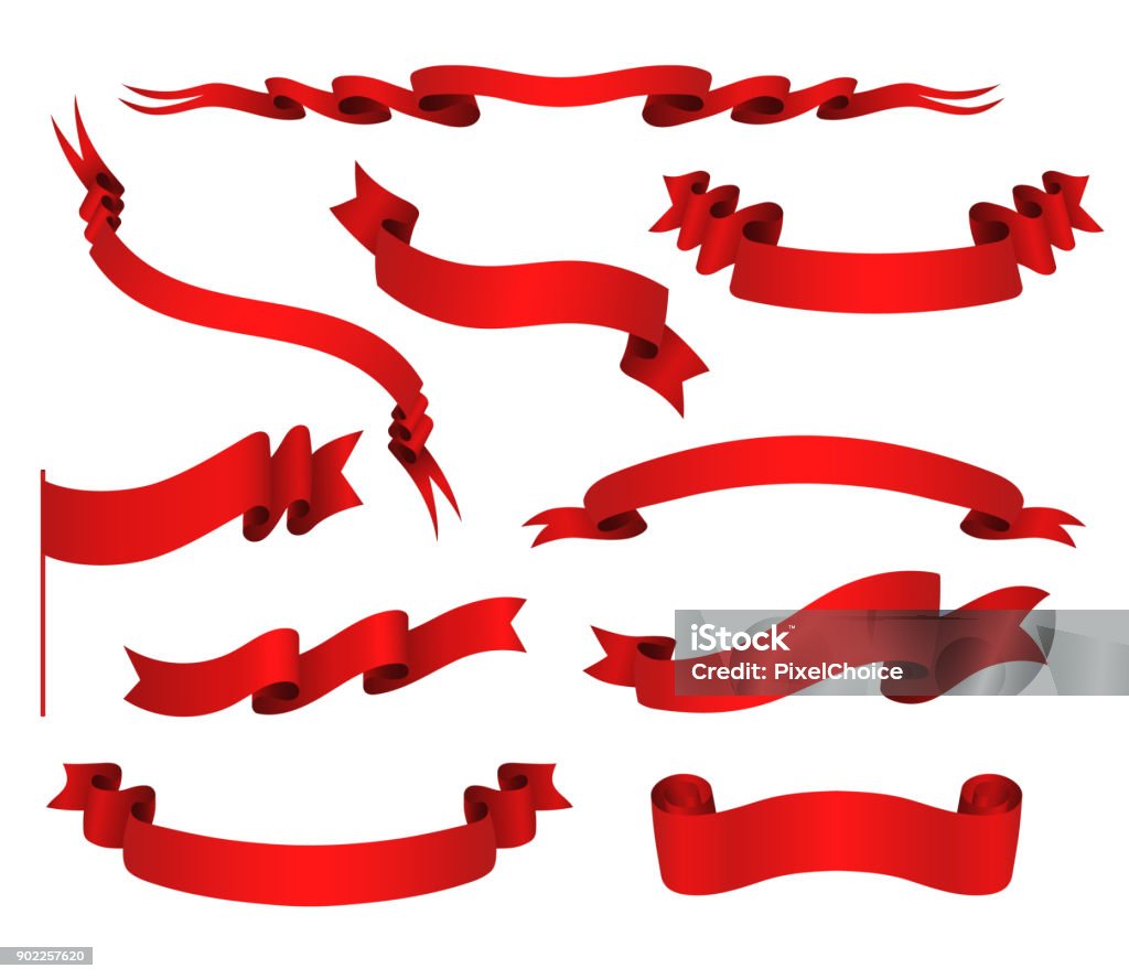 Vector Set Of Red Ribbons Vector Set Of Red Ribbons. Various Configurations. Wrapping Paper stock vector