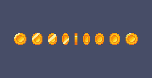 Pixel art gold coin animation. Vector illustration