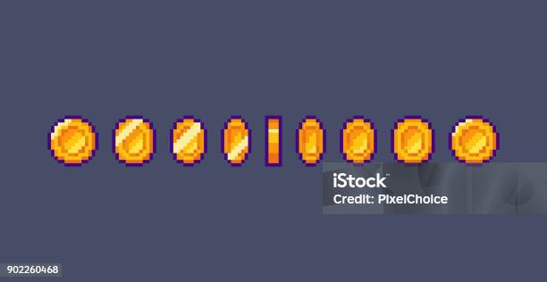 Pixel Gold Coin Animation Stock Illustration - Download Image Now - Arcade, Video Arcade, Video Game