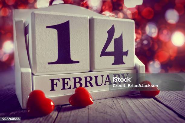 Valentines Day Calendar Showing 14 February Stock Photo - Download Image Now - Affectionate, Anniversary, Block Shape