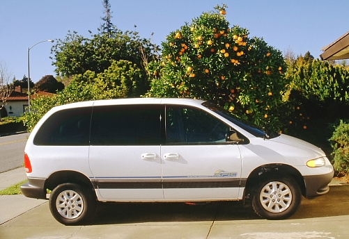 1999 EPIC electric van (electric car) parked in suburban driveway. Sunnyvale, California, USA.