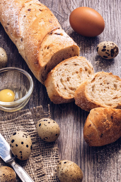 istock The bread sliced on a wooden table with quail eggs 902268770