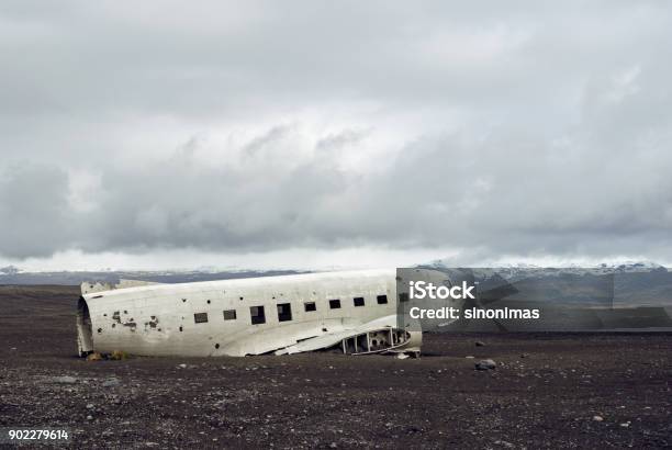 Crashed Military Plane In Black Sand Solheimasandur Beach Stock Photo - Download Image Now