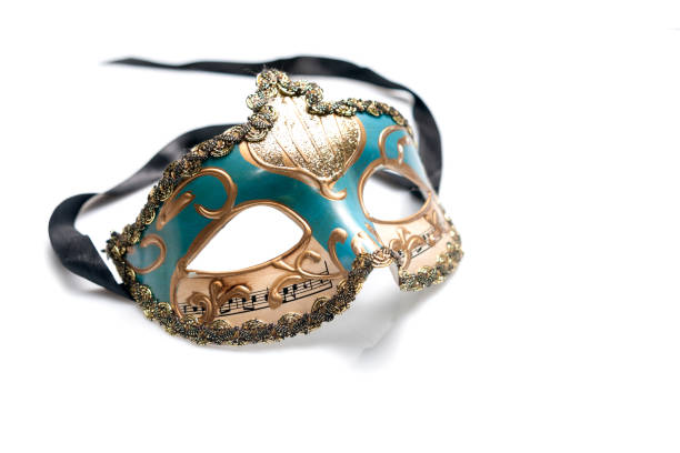 Venetian mask isolated on white background Blue venetian mask with musical notes and gold decorations isolated on white background opera photos stock pictures, royalty-free photos & images