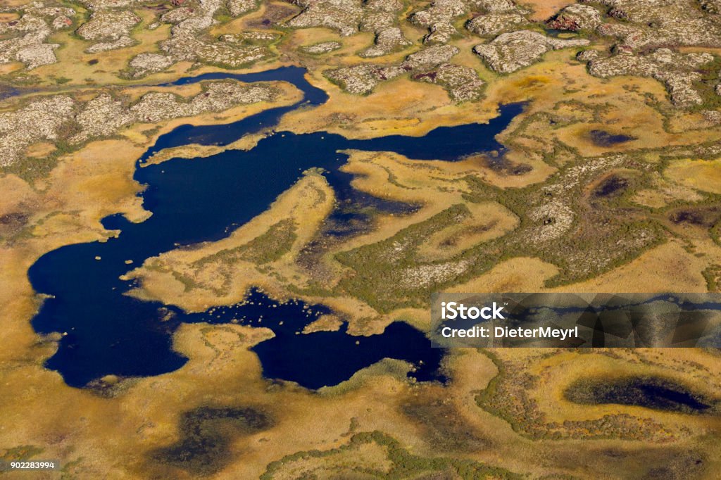 Vue aérienne des photos of arctic Toundra wetlands - Photo de Pergélisol libre de droits
