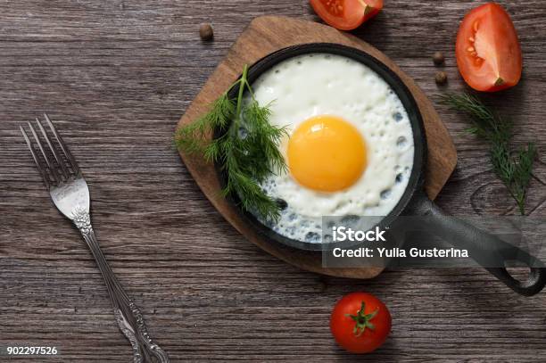 Fried Eggs In A Frying Pan Food Breakfast Healthy Food Stock Photo - Download Image Now