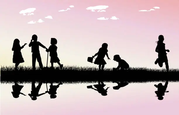 Vector illustration of Water Reflection Kids