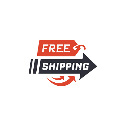 Free shipping. Delivery label for online shopping. Worldwide shipping. Vector illustration