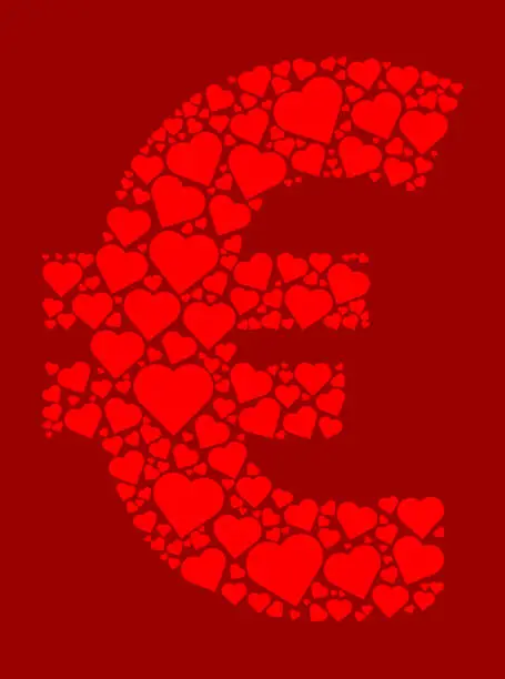 Vector illustration of Euro Currency Red Hearts Love Pattern