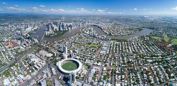 Huge Aerial Panorama of the Brisbane Skyline, Queensland, Australia. Converted from RAW.
