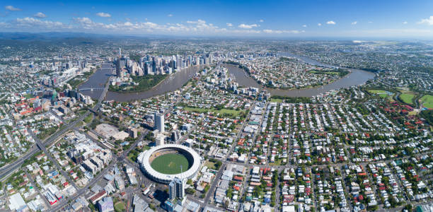 Brisbane Aerial Panorama, Queensland, Australia stock photo