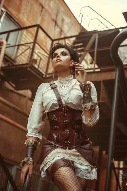 ragazza hooligan in stile steampunk - fashion gothic style lace women foto e immagini stock