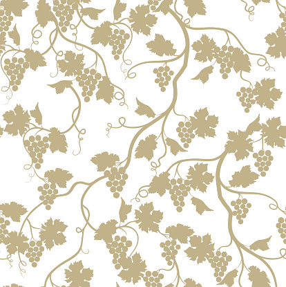 Grape garden seamless pattern. Nature branch background. Wine farm texture