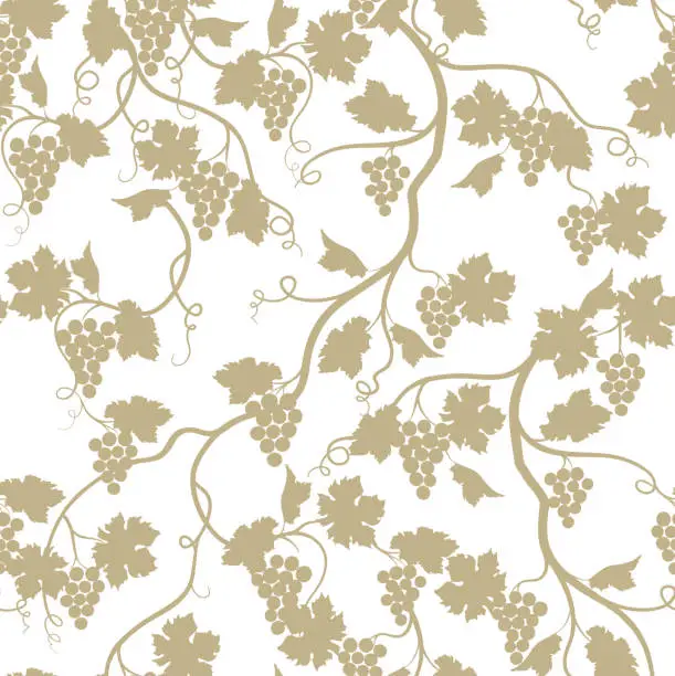 Vector illustration of Grape garden seamless pattern. Nature branch background. Wine fa