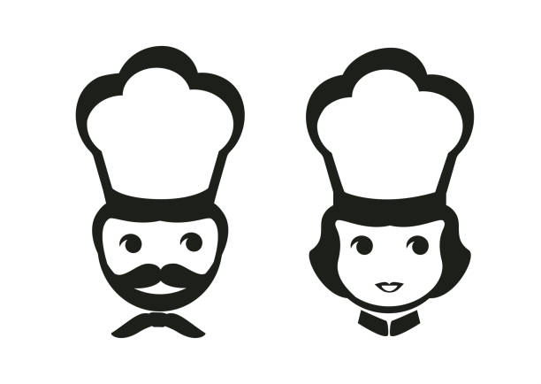 요리사 남자와 여자 아이콘 로고 벡터입니다. - chef italian culture isolated french culture stock illustrations
