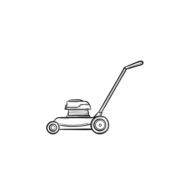 illustrazioni stock, clip art, cartoni animati e icone di tendenza di icona di schizzo disegnato a mano mover - rotary mower illustrations