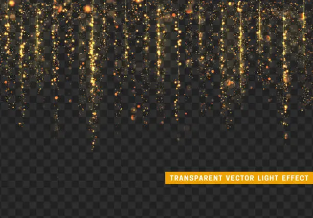 Vector illustration of Glowing lights golden glitter. Sparkle particles texture.