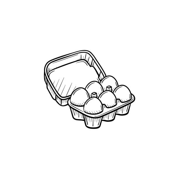 Eggs in carton pack hand drawn sketch icon Eggs in carton pack hand drawn vector outline doodle icon. Eggs in carton pack sketch illustration for print, web, mobile and infographics isolated on white background. egg carton stock illustrations
