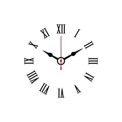 Roman numerals shaped minimal clock icon on white background.