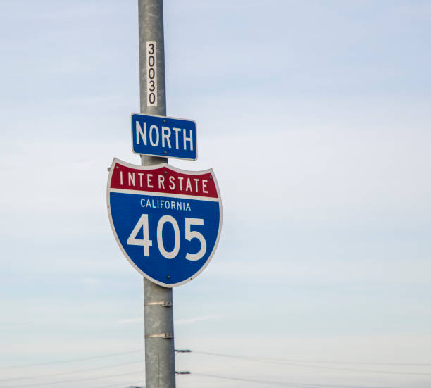 Highway 405 - Los Angeles A stock photo of the Interstate 405 freeway sign in Los Angeles, California san diego freeway stock pictures, royalty-free photos & images