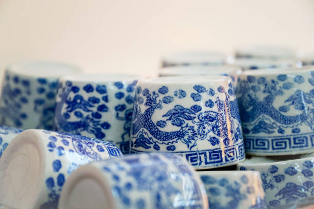 istock Rows of Traditional Chinese Ceramic Tea Cups 902372294