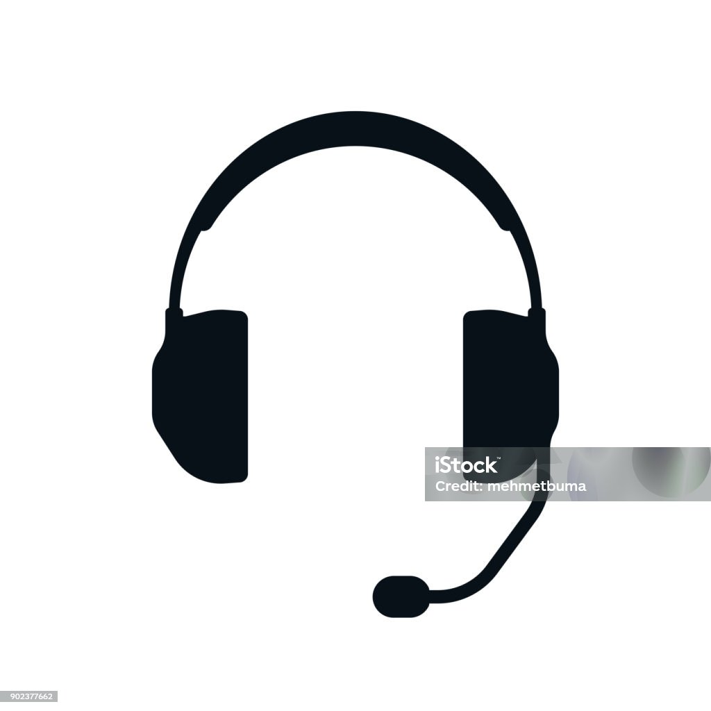 Headphones with microphone silhouette Headphones and microphone silhouette on white background. Headphones stock vector