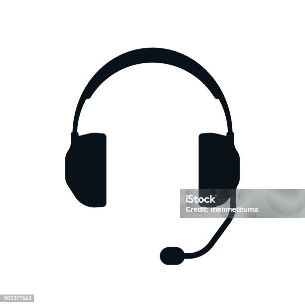 Headphones With Microphone Silhouette Stock Illustration - Download Image Now - Headphones, Headset, Microphone