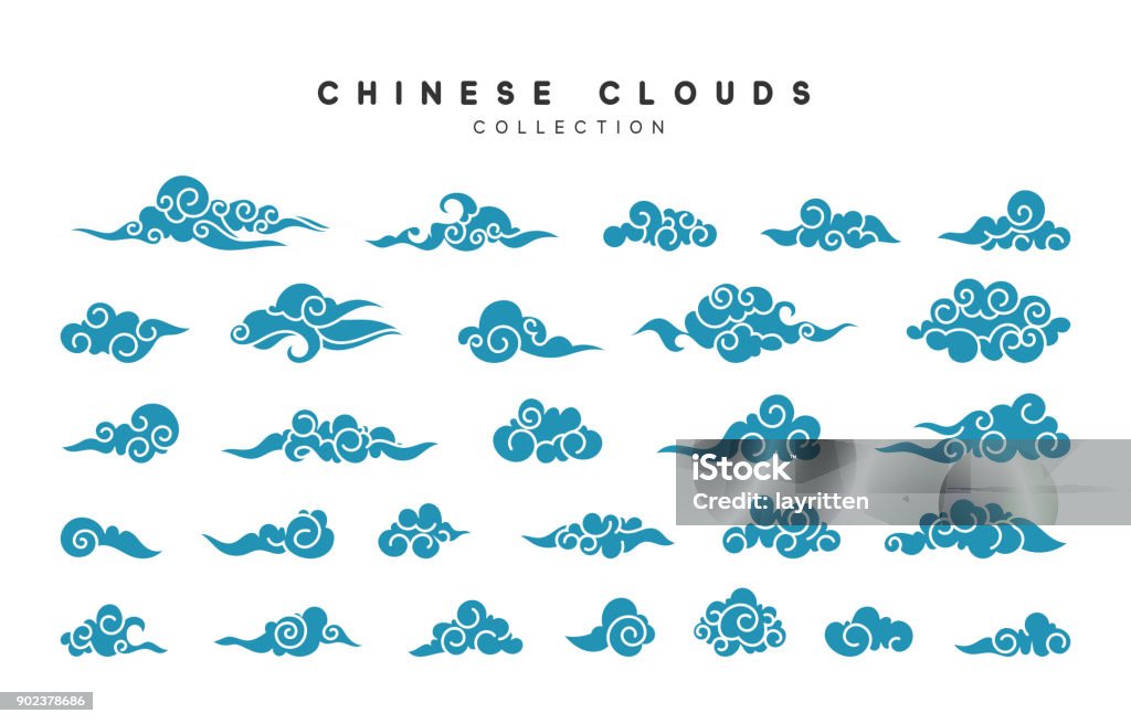 Collection of blue clouds in Chinese style Collection of blue clouds in Chinese style. Cloud - Sky stock vector