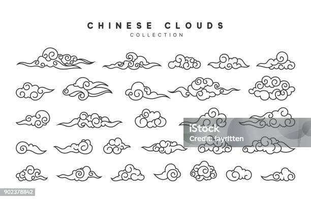 Collection De Nuages Gris Isolé Dans Un Style Chinois Vecteurs libres de droits et plus d'images vectorielles de Nuage