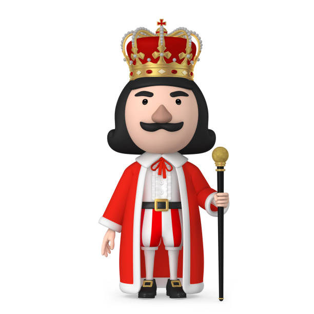 istock King wearing crown stand on the white background with Cane, 3D Illustration 902381554