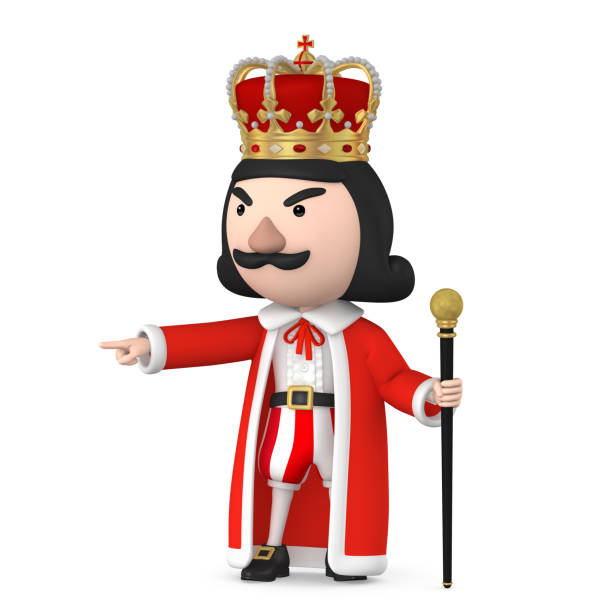 istock King wearing crown stand on the white background with Cane, 3D Illustration 902381560