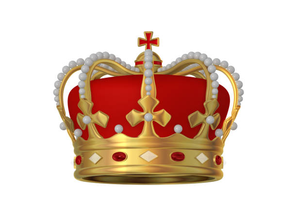 istock Golden crown decorated with red and white gems - 3D Illustration 902381650