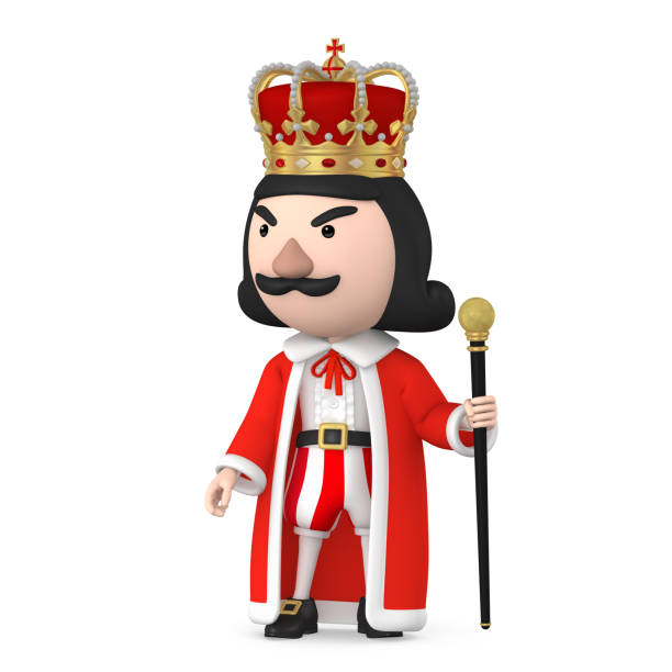 istock King wearing crown stand on the white background with Cane, 3D Illustration 902381656