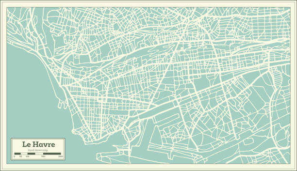 illustrations, cliparts, dessins animés et icônes de carte de le havre france ville dans un style rétro. carte muette. - le havre