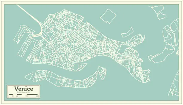 Vector illustration of Venice Italy City Map in Retro Style. Outline Map.