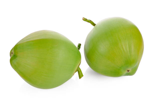 istock Green coconut fruit isolated on white background 902394208