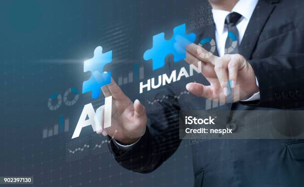 Business Man Mergers Ai And Human Stock Photo - Download Image Now