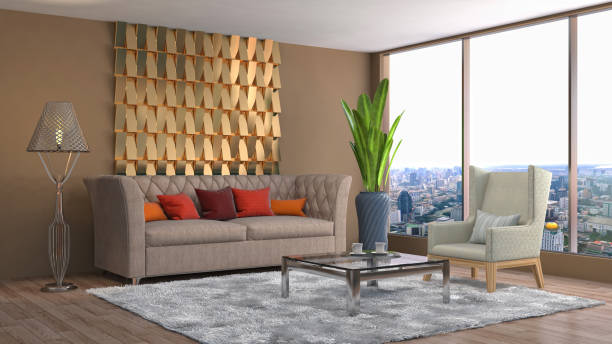 istock Interior living room. 3d illustration 902404424