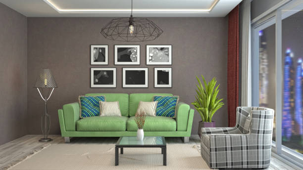 istock Interior living room. 3d illustration 902404480